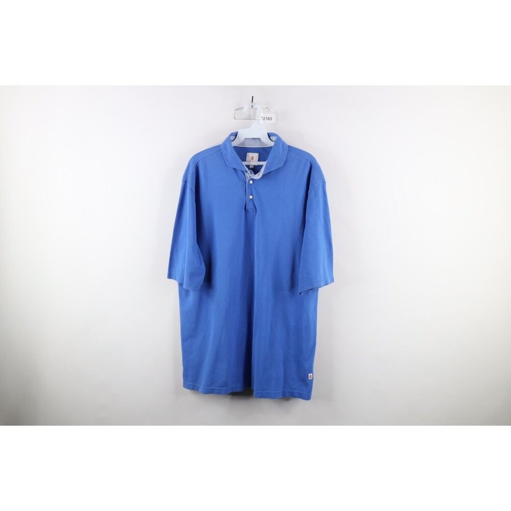 Martin Dingman Mens Large Faded Pique Cotton Collared Golf Polo Shirt Blue